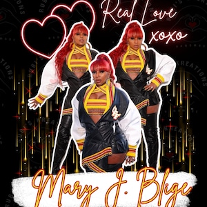 Real Love, MJB, Hearts Digital Concert Vibes Tee Design, Bootlege Tee, PNG File - High Quality Transparent Art, Mary J Blige Theme, R&B Vibe
