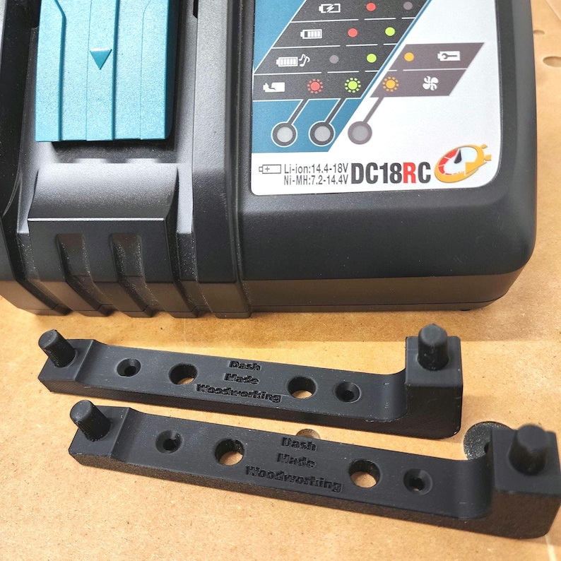 Wall Mounted Battery Charger Stand – 3-in-1 Holder For DC18RC, DC18RD, DC18RF, DC18SD, With Tool Hooks & 4-Battery Storage