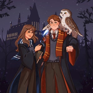 Custom portrait, couple portrait cartoon, Wizard portrait, Wizard, Wizard and witch portrait,portrait from photo, family cartoon portrait,