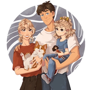 Digitaal aangepast cartoonportret | Paarportret van foto, familieportret, paarillustratie, kerstcadeau, verjaardagscadeau