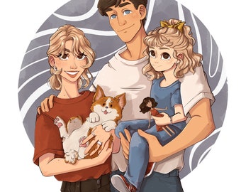 Digital Custom Cartoon Portrait | Couple portrait from photo, Family portrait, couple illustration, Christmas Gift, Anniversary Gift