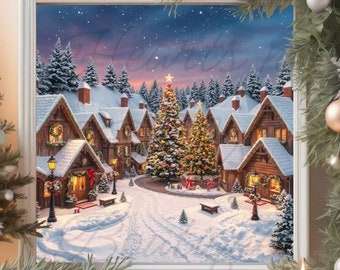 Christmas Village Cross Stitch Pattern, town cross stitch, village cross stitch, snow cross stitch, Xmas Cross Stitch, christmas tree cross