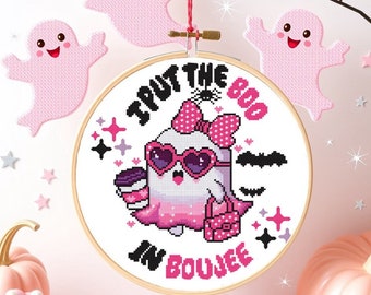 I Put The Boo In Boujee Cross Stitch Pattern, Halloween Cross Stitch, Ghost Cross Stitch, Boujee Cross Stitch, Cute Halloween Pattern, PDF