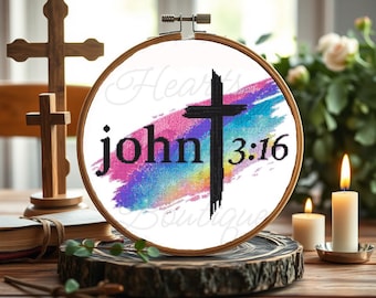 John 3:16 Christian Jesus God Bible Cross Cross Stitch Pattern PDF, Bible Cross Stitch, Jesus Cross Stitch, John 316 Cross Stitch, Christian