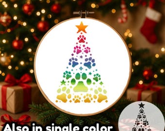 Pawprint Christmas Tree Cross Stitch Pattern, paw cross stitch, quick cross stitch, Christmas Tree Pattern, christmas tree pillow pattern
