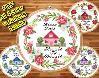 Bless this hizzle, this, wreath cross stitch, saying cross stitch, cozy cross stitch, snarky cross stitch, snoop lion, funny welcome sign