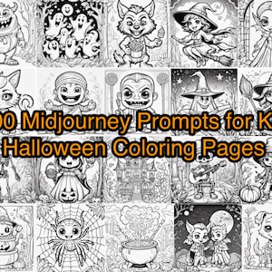 Midjourney Prompts Halloween Coloring Pages, AI Prompt, Photo Generator Prompts, AI Coloring Page Prompts, 1000 ai Prompts, ai art prompts