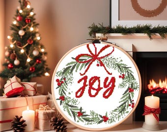 Christmas Wreath Cross Stitch, xmas cross stitch, Festive cross stitch, cross stitch store, Wreath Cross Stitch, cross stitch noel