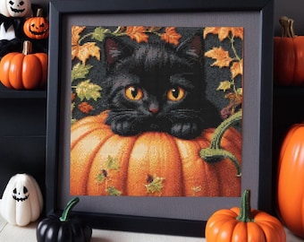 Halloween Katze Kreuzstich, Muster PDF, Kürbis Katze Kreuzstich, schwarze Katze Kreuzstich, Katzenliebhaber Kreuzstich, Kitty Stitch