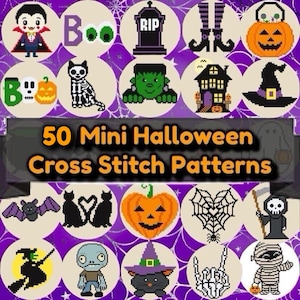 Halloween Mini Cross Stitch Patterns, quick cross stitch, mini stitch, cross stitch bundle, ghost cross stitch, Hand Xstitch Decor, xstitch