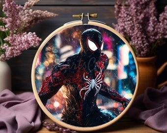 Venomized Miles Morales Cross Stitch Pattern, Spiderman Cross Stitch, Superhero Cross Stitch, Super Villain Cross Stitch, Venom Cross Stitch