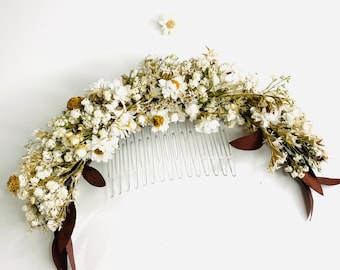 Dried Flower Half Crown with comb, Gypsophila hair comb, Baby’s breath hair comb, Wedding hair accessory