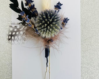 Scottish wedding hairpin,Wedding hairpin, bridal hair accessory, Scottish inspired boutonnière, Thistle and lavender hairpin, Celtic hairpin