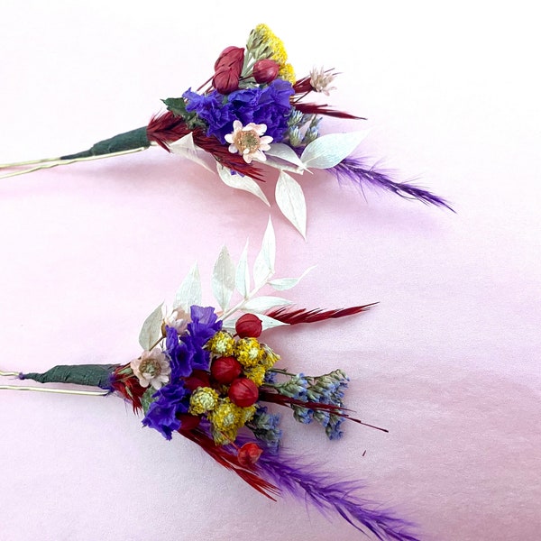 Rainbow hair pins, Colourful hair pins. Bridal hair accessory, Dried flower hair pins, wedding hair pins, festival accessory, prom hair pins