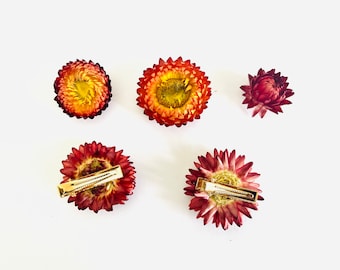 Set of 5 orange wedding hair clip, dried flower hair clip, wedding hairpin for short hair, boho wedding hair accessory, short hair accessory