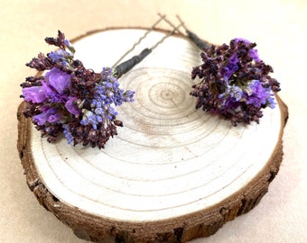 Purple hairpins,  Purple dried flowers Hairpins,  wedding hair pins, bridal hair accessory, dried flower hair pins, Lavender hair pins