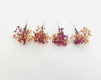 Gypsophila hair pins in shades of pinks and purple, Baby’s breath hair pins, wedding hair pins, bridal hair accessory, dried flower hair pin