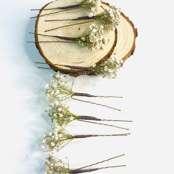 Gypsophila hair pins, Baby’s breath hair pins, wedding hair pins, bridal hair accessory, dried flower hair pins, prom flowers