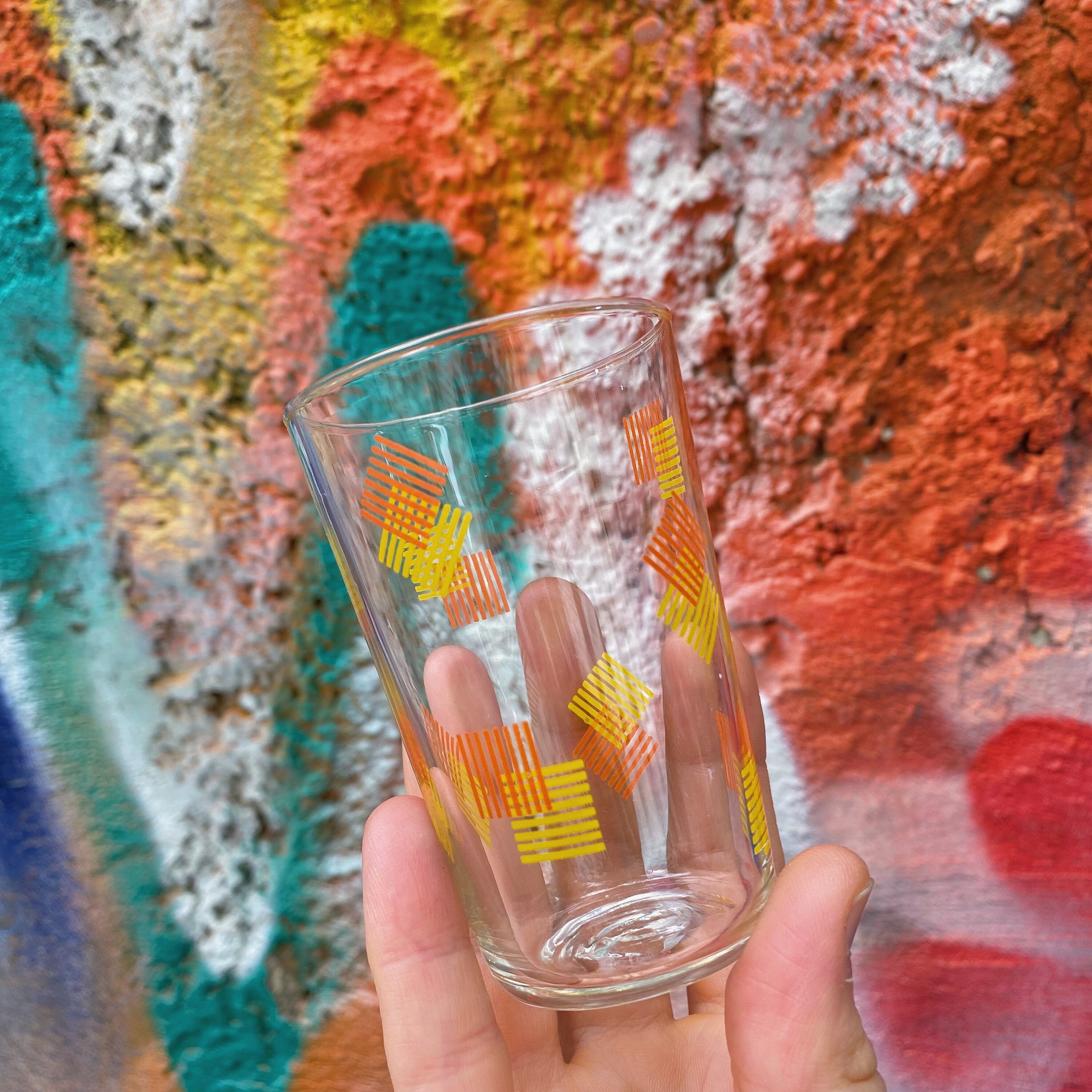 1950s drinking glasses set of 5 small glasses geometric Etsy