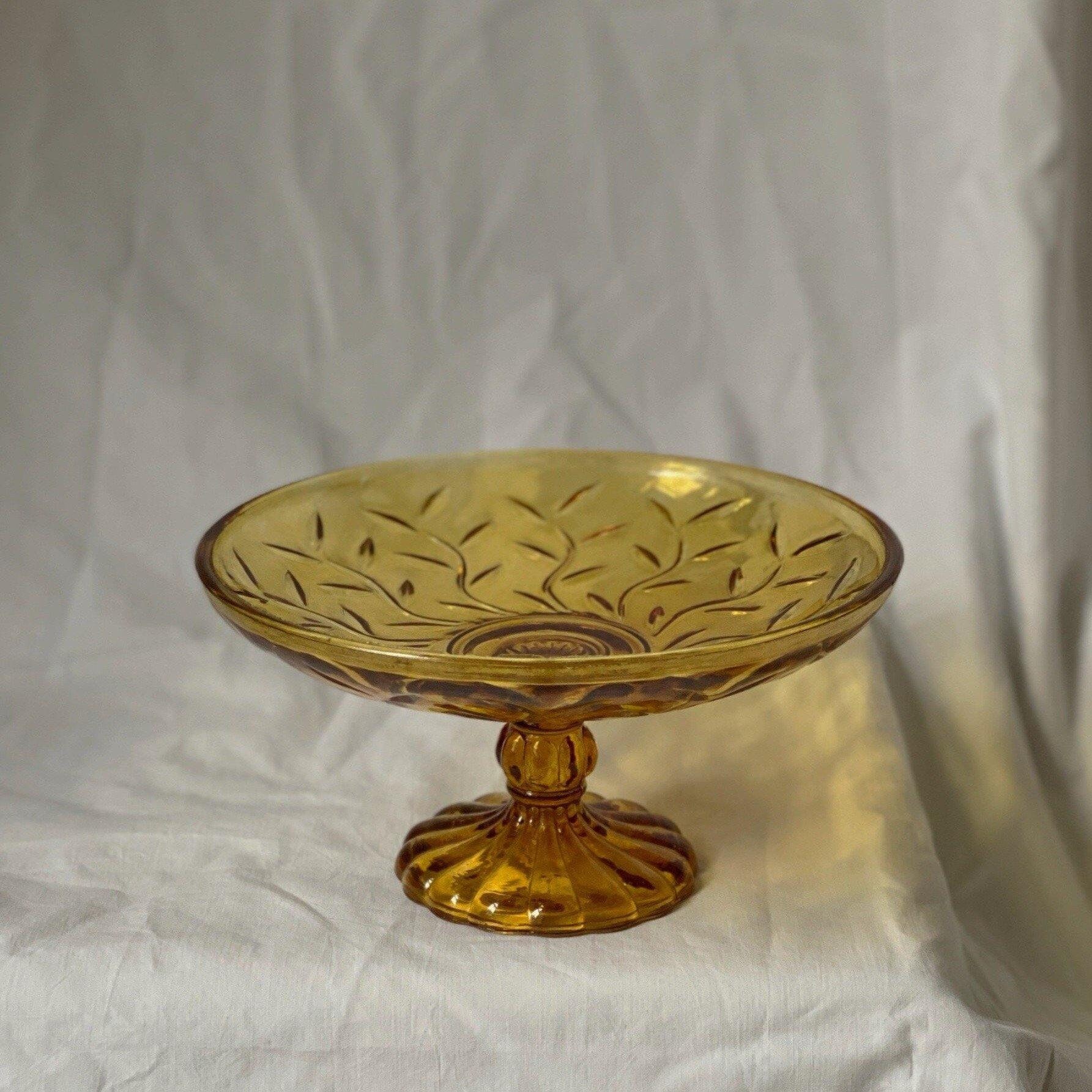 Pressed glass fruit bowl with pedestal Etsy