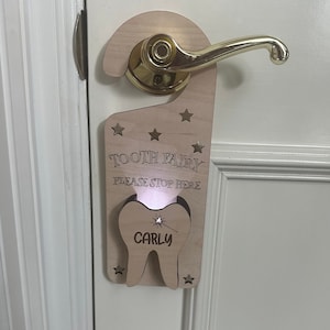 Personalized Lighted Tooth Fairy Door Tag, Kids Lighted Door Hanger, Tooth Fairy Door Hanger,  Tooth Holder, Kids Door Tag, Tooth fairy