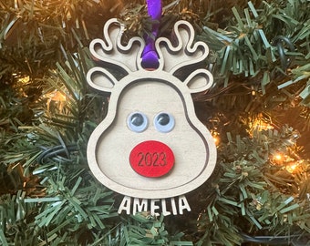 Personalized Reindeer Ornament | Custom Wooden Name Ornament | Personalized Christmas Ornament | Custom Family Ornament, Kids Keepsake, Year