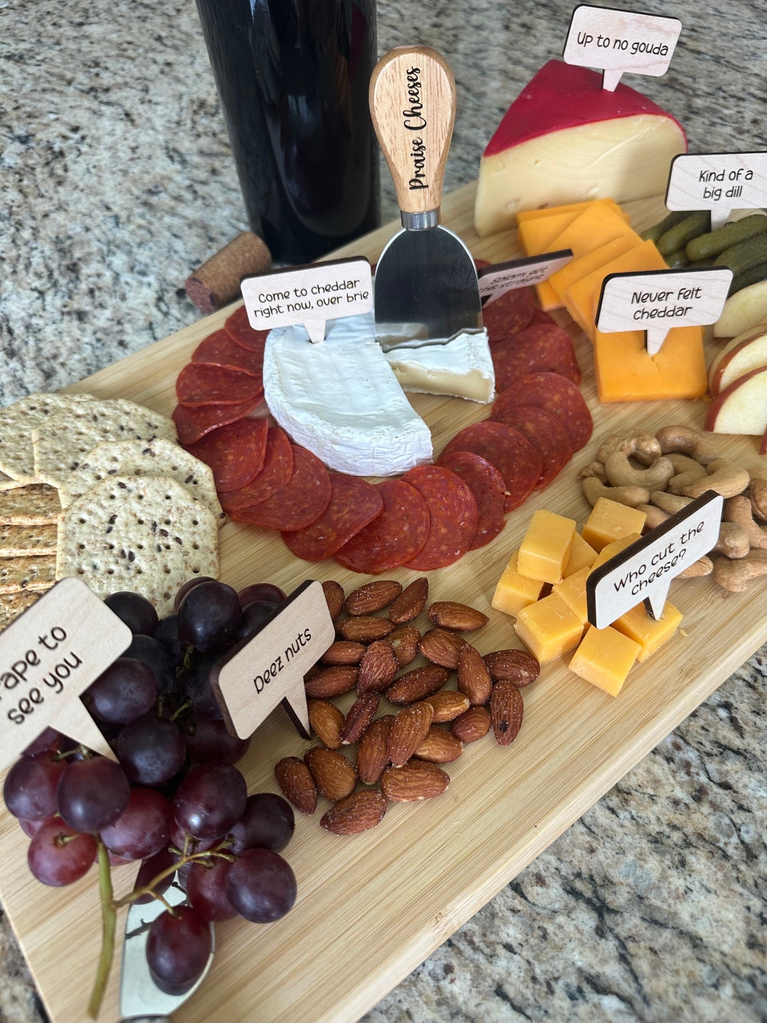 Funny Engraved Wooden Cheese Markers, Choose Your Set, Charcuterie
