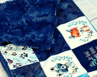 Woodland Animal Tracks Minky Baby Blanket