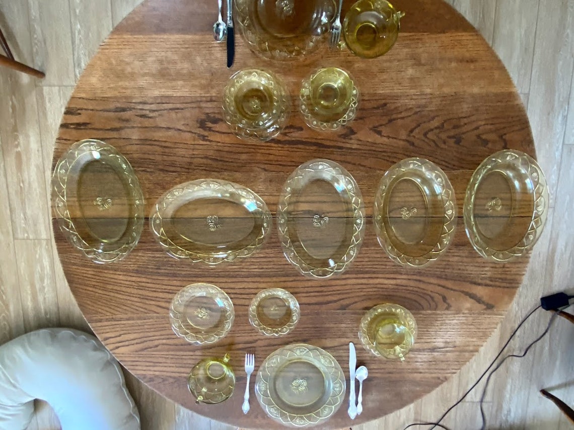 Depression Glass Dinnerware Set for 10 Etsy
