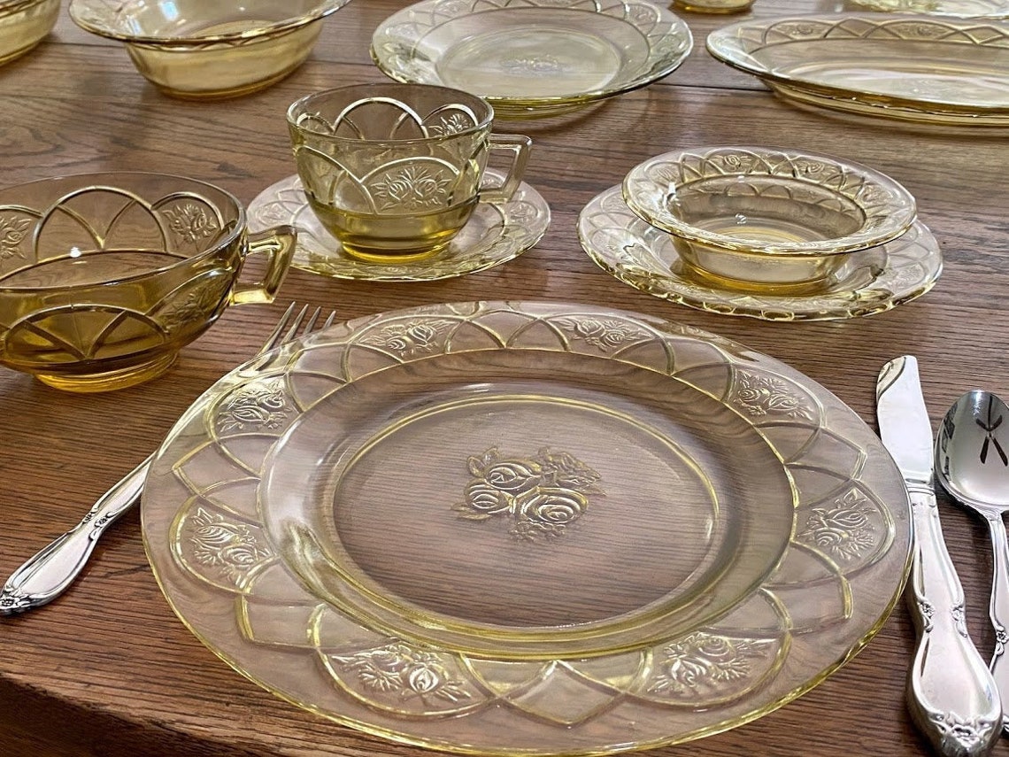 Depression Glass Dinnerware Set for 10 Etsy