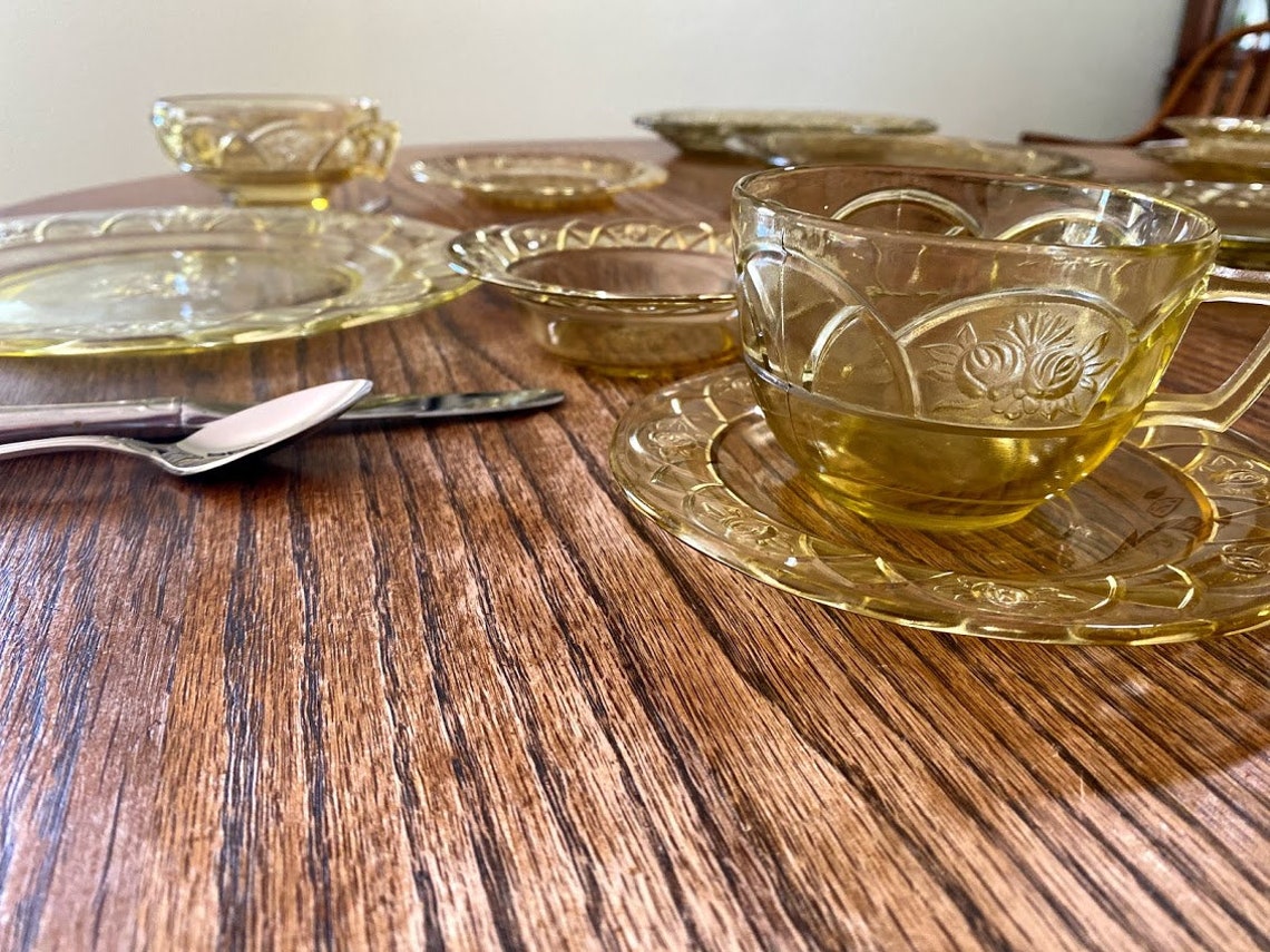 Depression Glass Dinnerware Set for 10 Etsy
