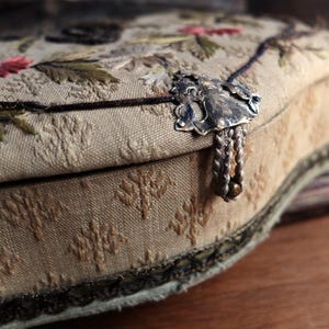 Antique Embroidery Box/ French Boudoir Box/ Hand embroidered, Metallic Trimming