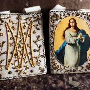 Stunning Antique Embroidery Scapular/ Spanish Religious Art/ Religious Treasure