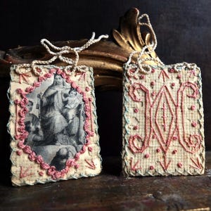 Antique Scapular/ Spanish Religious Art/ Embroidery Scapular