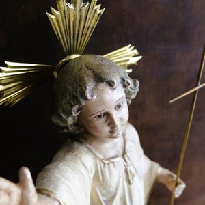 Young Jesus with Cross / Spanish Religious Art/ Glass Eyes/ Child Jesus Statue