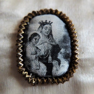 Antique Large Scapular Hand Embroidery Virgin Mary /Virgin of Carmen/ Silk Embroidery/ Nuns Work