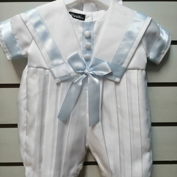 Baby Boys  christening / baptism / wedding  2 piece set romper and hat 3  colours 6 sizes lovely quality