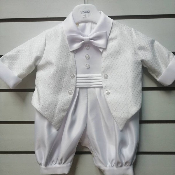 Beautiful Baby Boys christening / baptism / wedding 2 piece romper set with jacket 3 colours 6 sizes lovely quality