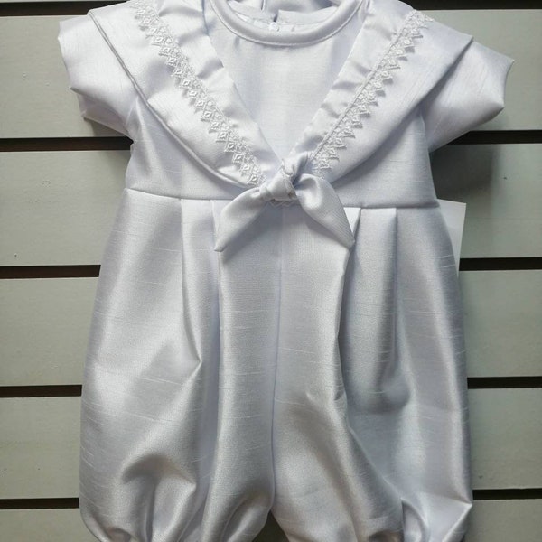 Baby Boys christening / baptism / wedding  2 piece set romper and hat 2 colours 6 sizes lovely quality