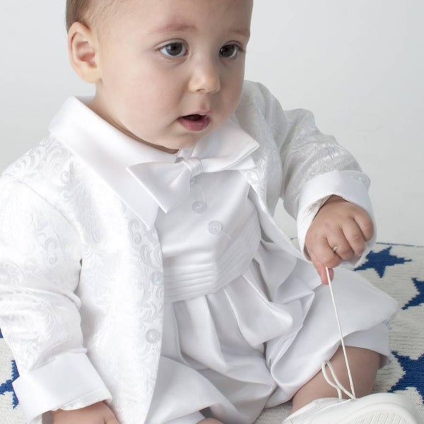 Beautiful Baby Boys christening /baptism /wedding 2 piece romper set with jacket  paisley pattern lovely quality 2 colours