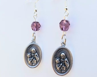 St. Anne Medal Earrings | Catholic Earrings | Catholic Mom Gift | Catholic Grandmother Gift | Catholic Mother's Day Gift | Pregnancy Gift