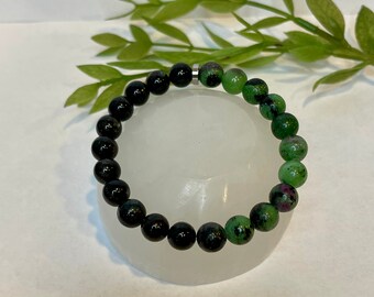 quartz bracelet, yoga bracelet, energy bracelet, calming bracelet, smokey quartz, ruby zoisite gemstone bracelet healing meditation bracelet