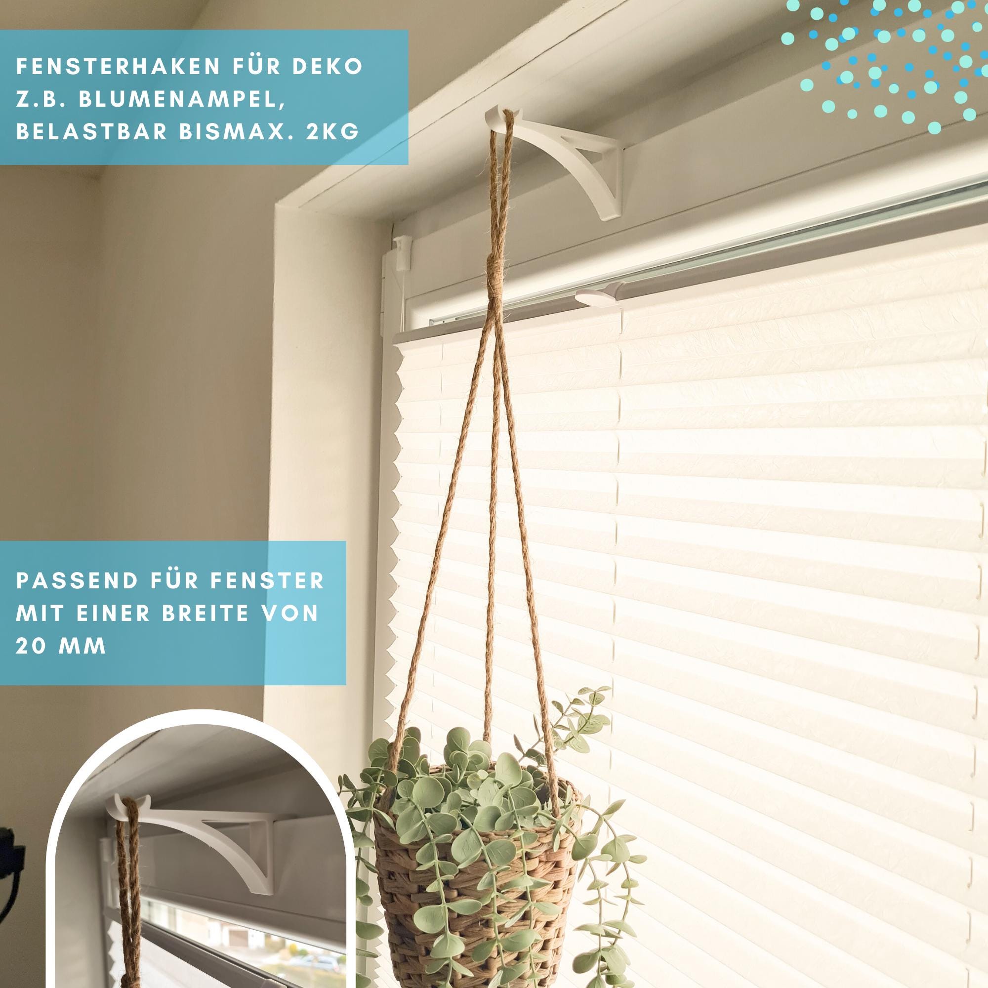 Haken für Fenster, Fensterhaken, Blumenampel, Fensterdekoration, Dekohaken, Dekoration, Halterung, Blume am Fenster, Wohnung, Fensterbrett