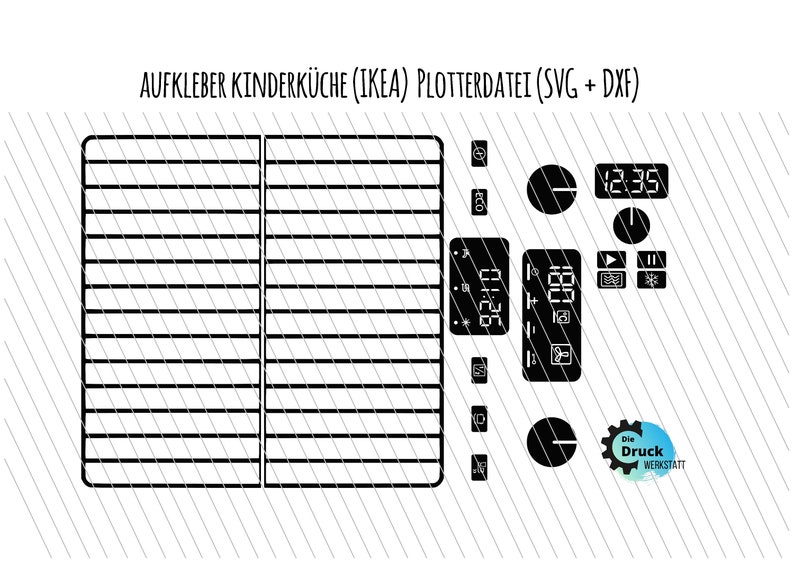 Autocollant cuisine IKEA, fichier numérique, fichier svg DXF, fichier traceur, plaque à pâtisserie, lave-vaisselle, télécharger Silhouette Cricut, Duktig, enfants image 1