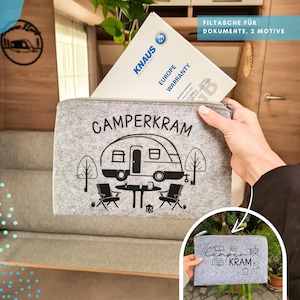 Filztasche Camperkram, Kosmetiktasche, Krimskram, Wohnwagen, Camping, Täschchen aus Filz, Mäppchen für Unterlagen, Reisedokumente