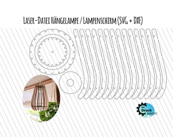 Laserdatei Hängelampe, Lampenschirm, Digitale Datei, Laser, Datei, Holzlampe, Holz, svg, dxf, Lasercut