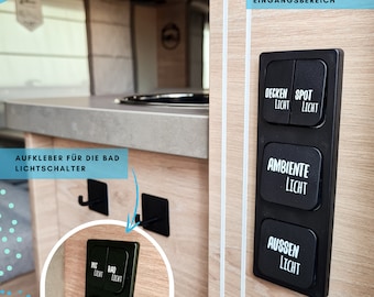 Aufkleber für Lichtschalter, Sticker, Licht, Wohnwagen, Wohnmobil, Camping, Beschriftung, Knaus, Hobby, Weinsberg, Dethleffs, Beleuchtung