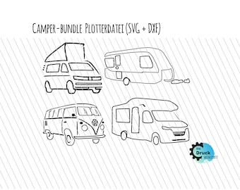 Camping Bundle, DXF SVG Datei ,Plotterdatei, Wohnwagen, Wohnmobil, Camper, Bulli, Download, Silhouette Cricut