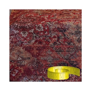 Persian Kilim Pattern Cuprum, Terracotta, Black Gobelin Textile Ornamental Decorative Jacquard Oriental Pattern Fabric