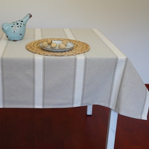 Linen Look Striped Tablecloth 139cm width Scandinavian color Beige Cream or Linen Cotton  43cm width